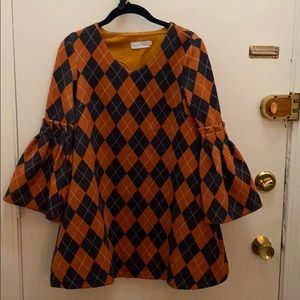 Vintage orange and black bell sleeve tunic dress